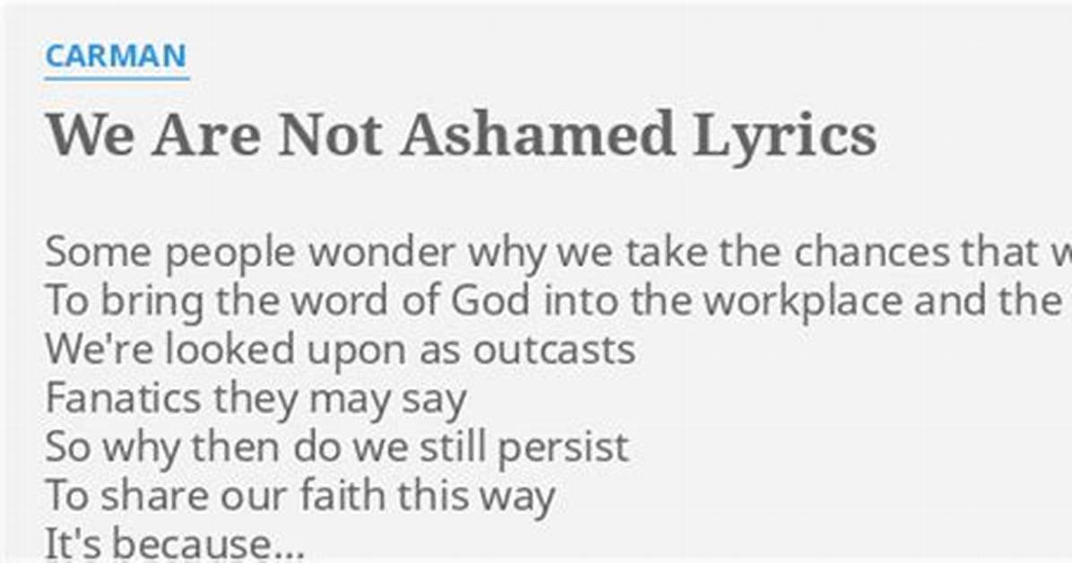 Carman We Are Not Ashamed Lyrics