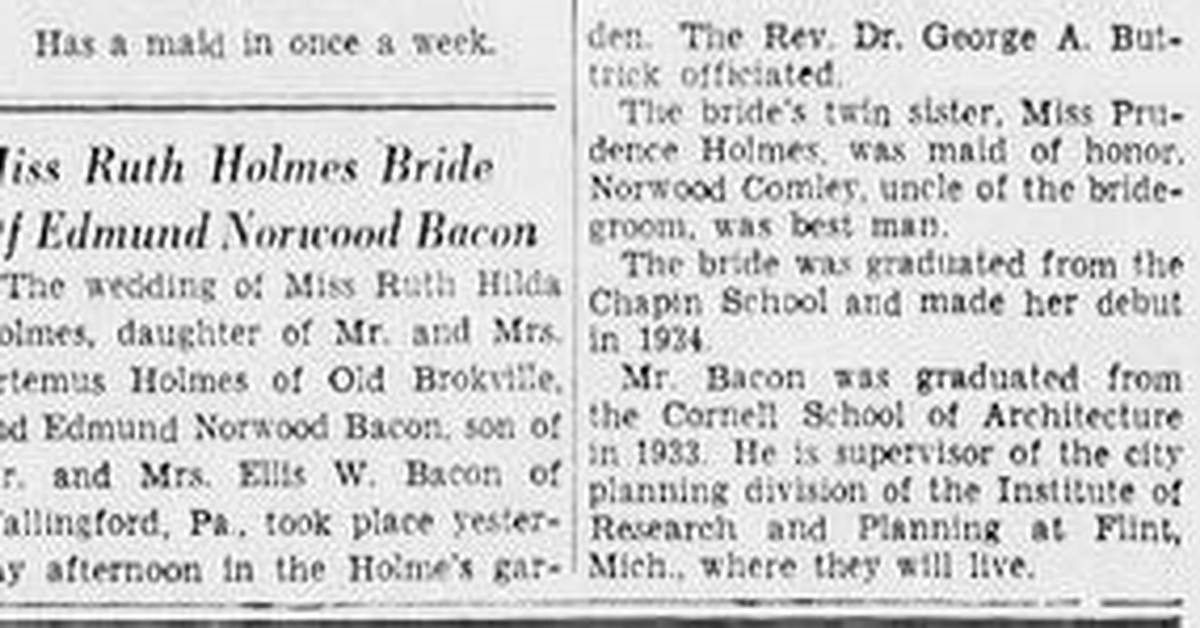 Meet Edmund Bacon and Ruth Hilda Holmes