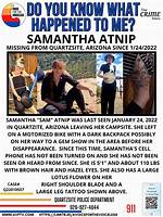 Who Is Samantha Atnip Missing from Quartzsite? Update on the Status of Her Case as the Family Is Worried